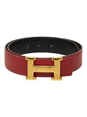 Hermes Constance Belt Buckle Reversible Vintage 65 Red Black Gold Leather